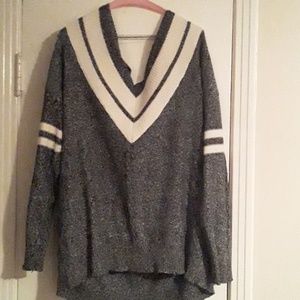 Deep v front, crisscross back sweater